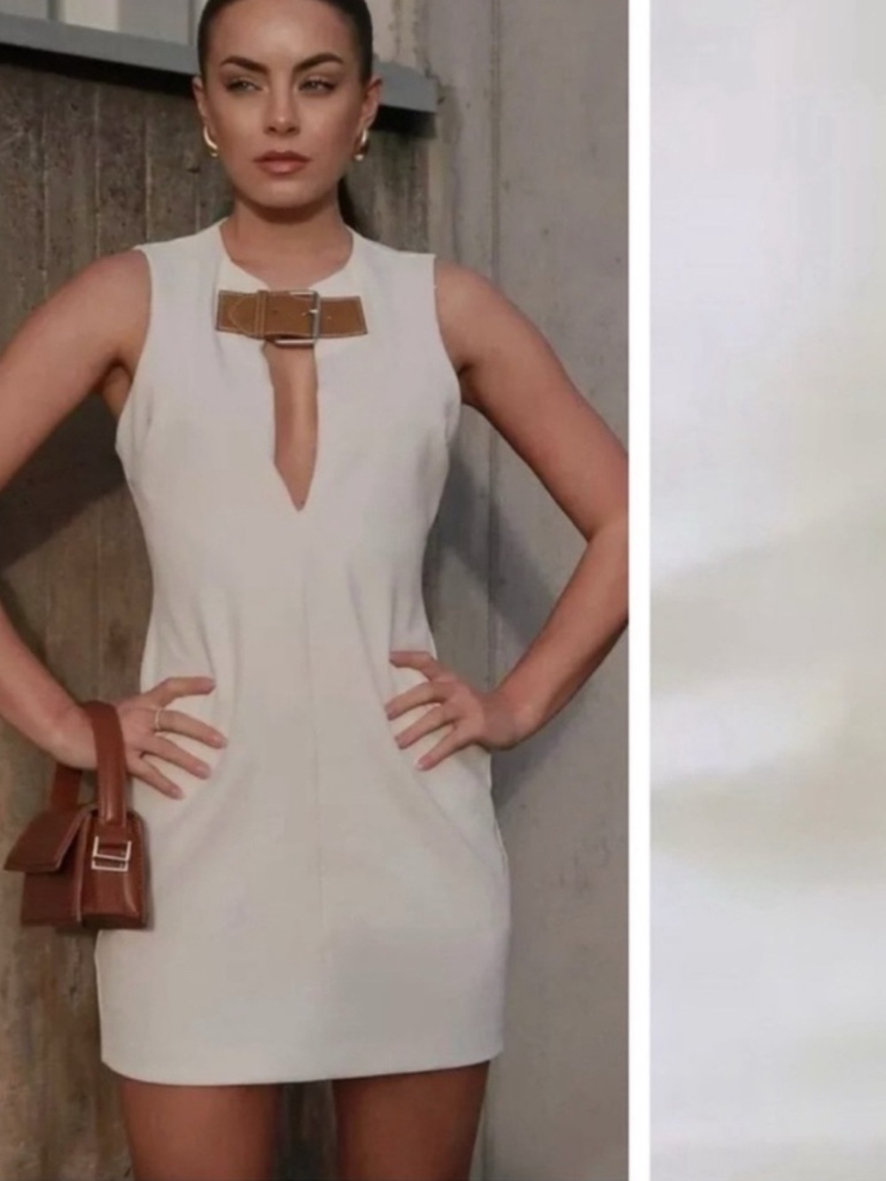 Zara Sleeveless Cream Mini Dress with Buckle Accent